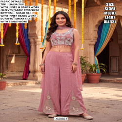 Designer Beaded Crop Top Palazzo Set with Dupatta